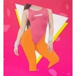 Dunkin' Donuts Bodysuit and Leggings Pink Orange Dunks' Large Womens